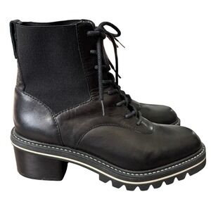 Bernardo Salerno Leather Lace Up Boot Women's Sz 8.5 Black Combat Lug Sole‎